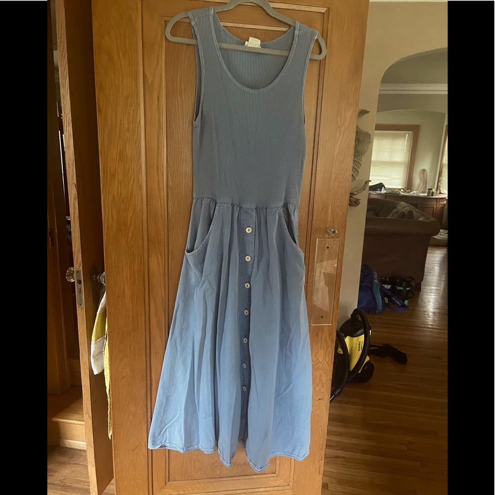 VINTAGE Nina Piccalino blue waffle knit cotton full maxi dress, size 14.